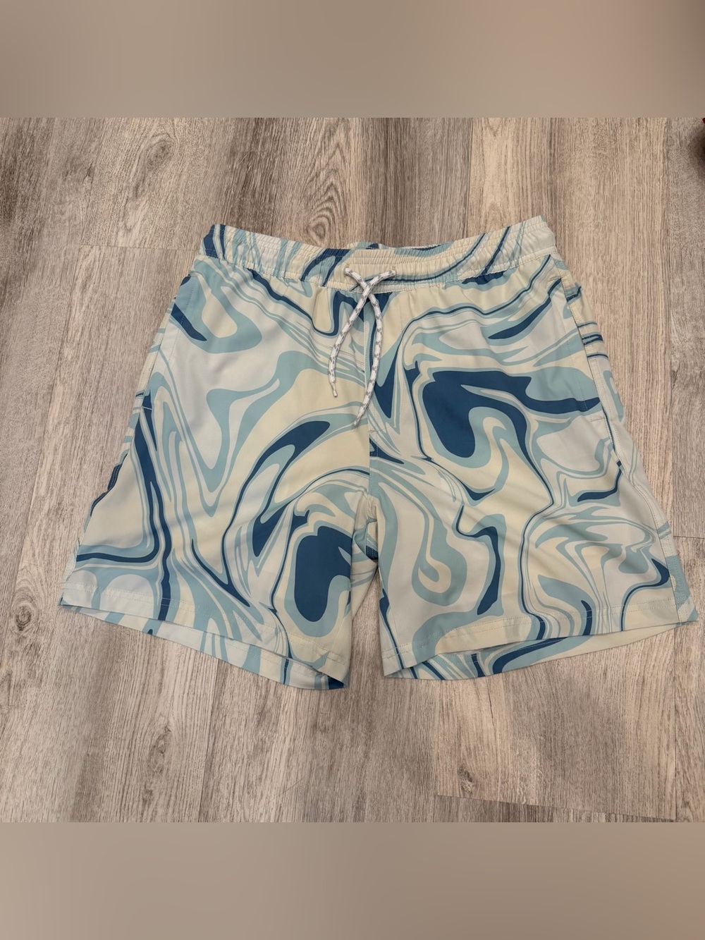 Valor Blue Marble Print Swim Trunks Lined Pockets Size Medium